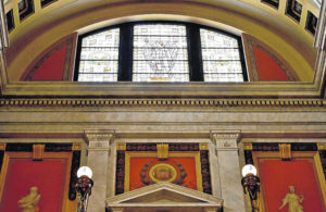 Stained glass windows in the Luzerne County Courthouse rotunda are seen in this file photo. The county’s search for a new manager will now commence because council has appointed a seven-member citizen committee that must seek and recommend applicants.
                                 Times Leader file photo