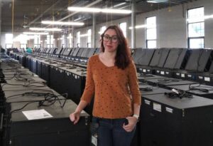 Luzerne County Election Bureau Operations Manager Emily Cook presides over mandatory logic and accuracy testing of voting equipment that started Monday in the county’s voter warehouse at 135 Water St. in Wilkes-Barre.
                                 Jennifer Learn-Andes|Times Leader