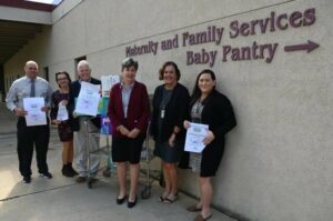Patrick Gavin, store manager, Gerrity’s Supermarkets; Tamara Hall, director of Maternity/Family Services, Saint Joseph’s Center; Rep. Thom Welby; Sister Maryalice Jacquinot, IHM, president and CEO, Saint Joseph’s Center; Mary Griffin, Baby and Children’s Pantry outreach coordinator, Saint Joseph’s Center; Loren Schab, maternity secretary, Saint Joseph’s Center.
                                 Submitted Photo