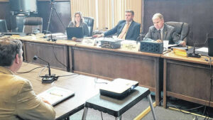 Sen. John Yudichak, center, Sen. David Argall. right, and Merritt Reitzel, Counsel to Sen. Yudichak, hear testimony at Tuesday’s hearing of the Senate Community, Economic & Recreational Development Committee in Hazleton.
                                 Submitted Photo