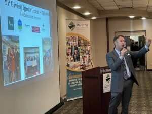 Luzerne Foundation President/CEO C. David Pedri addresses the crowd at Thursday’s Millennium Circle Luncheon.
                                 Bill O’Boyle | Times Leader
