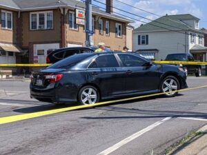 A crime scene at Saint Marys Road and South Main Street, Hanover Township, where Fernando Vasquez-Vittini collapsed and later died from a gunshot wound suffered on Boland Avenue, Hanover Township, on Aug. 9, 2020.
                                 Ed Lewis | Times Leader File Photo