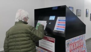 A Luzerne County resident feeds her Nov. 4 general election mail ballot into the drop box at the countys Penn Place Building in downtown Wilkes-Barre. The drop box is supposed to capture images of the voters, but the county has been unable to retrieve those images as part of the county Election Boards post-election spot-check review.
Times Leader | File Photo