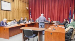 Luzerne County Controller Walter Griffith approaches the county Election Board to speak during public comment Wednesday due to an issue with the microphones that the county administration is addressing.
                                 Jennifer Learn-Andes | Times Leader